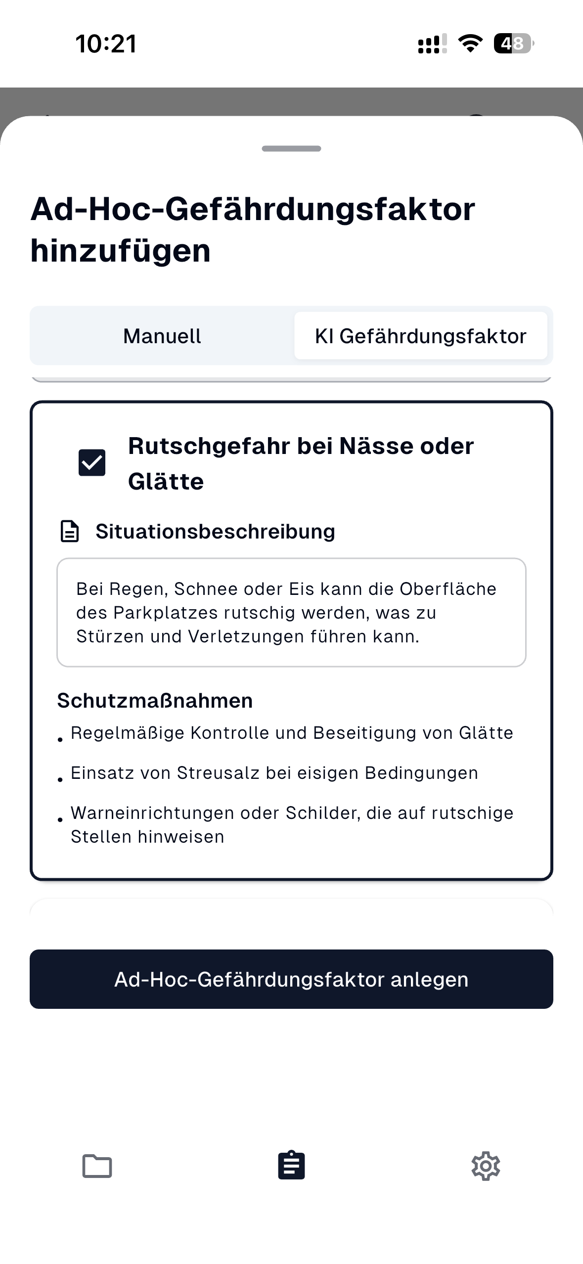 KI Gefährdungsfaktor - Auswahl