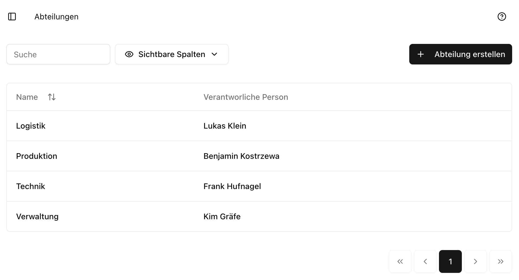 Abteilungen Übersicht