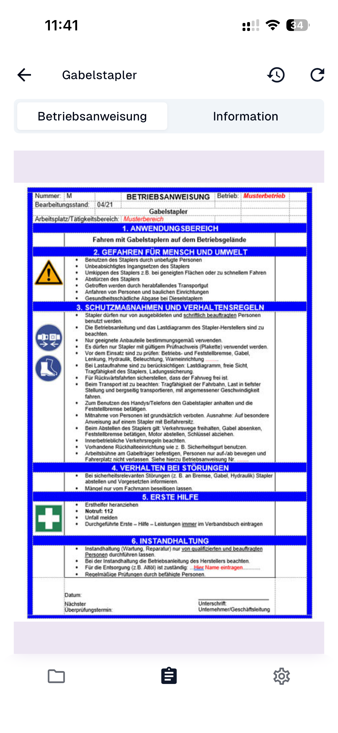 Betriebsanweisung anzeigen