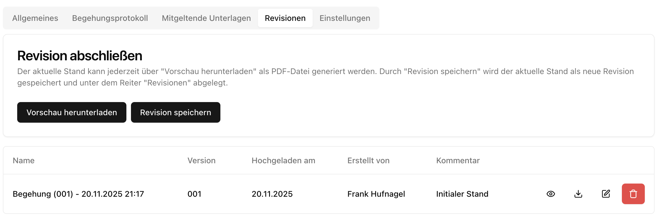 Revisionen Erstellen