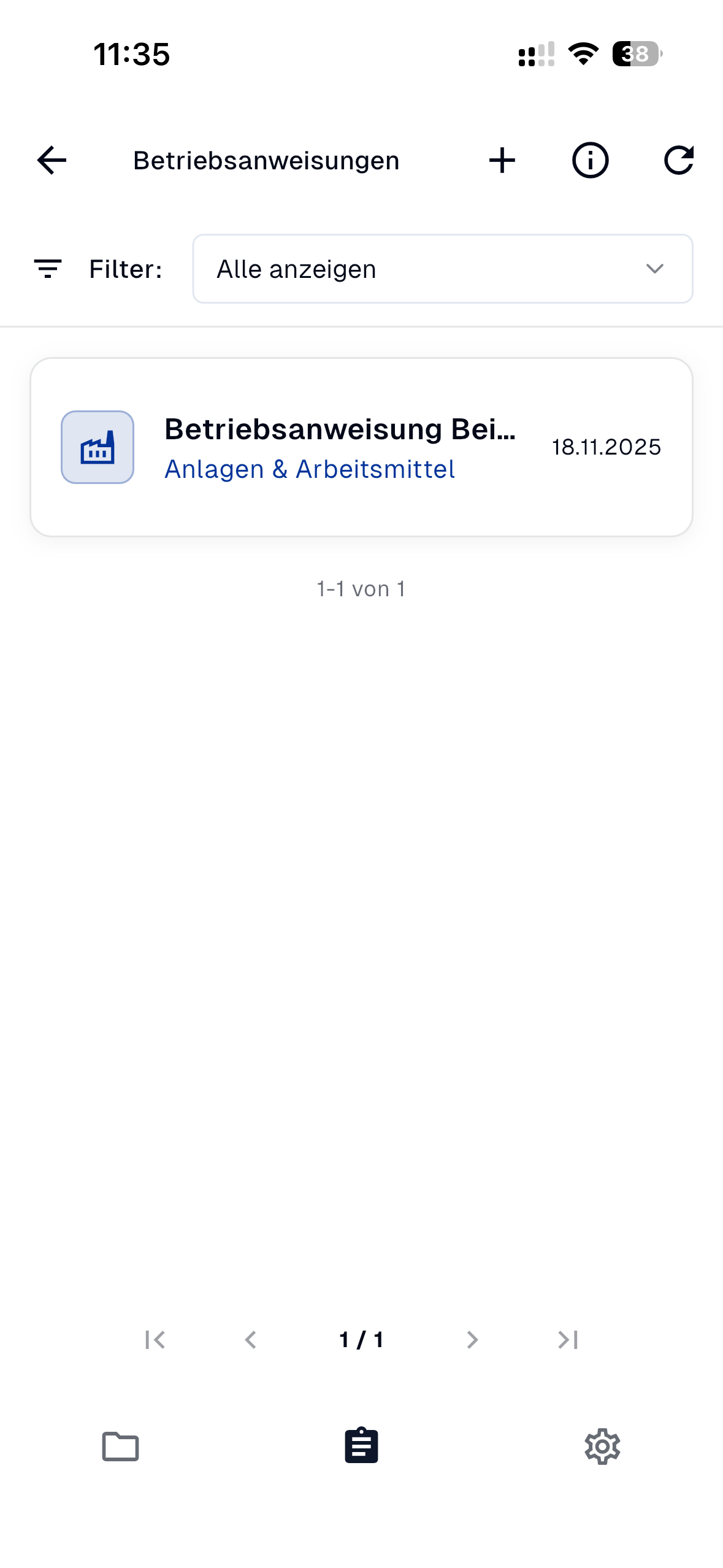 Übersicht Betriebsanweisungen