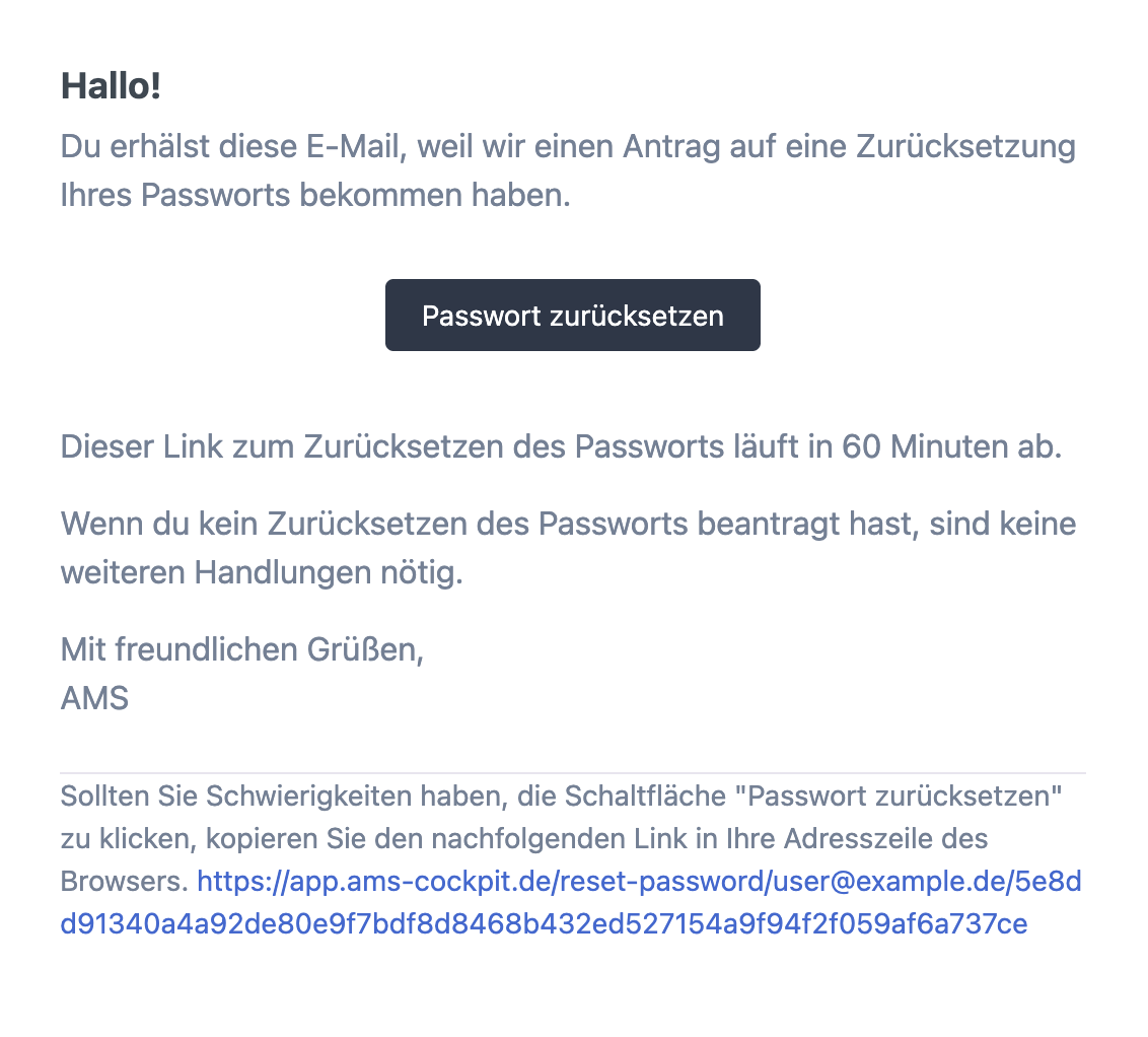 Passwort Zurücksetzen Email