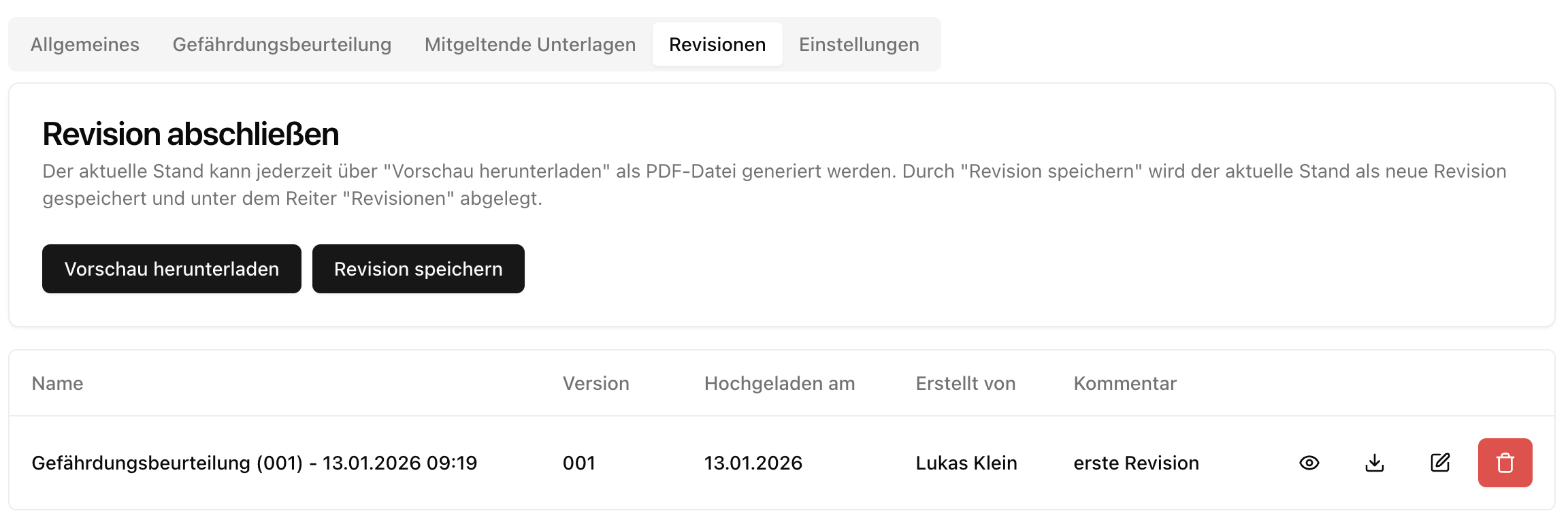 Revisionen Erstellen