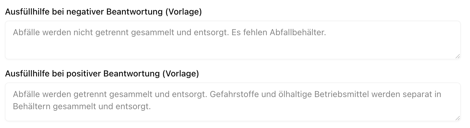 Faktor anlegen vordefinierte Texte
