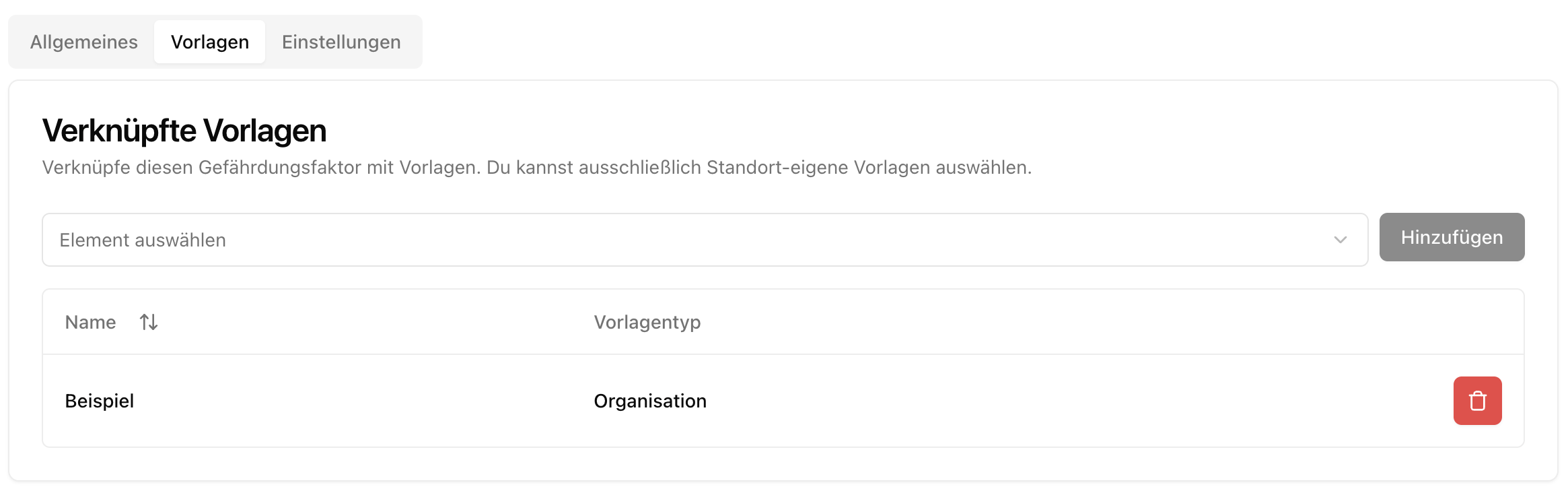 Faktor einer Vorlage zuordnen