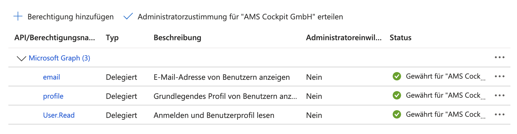 SSO oAuth API Berechtigung