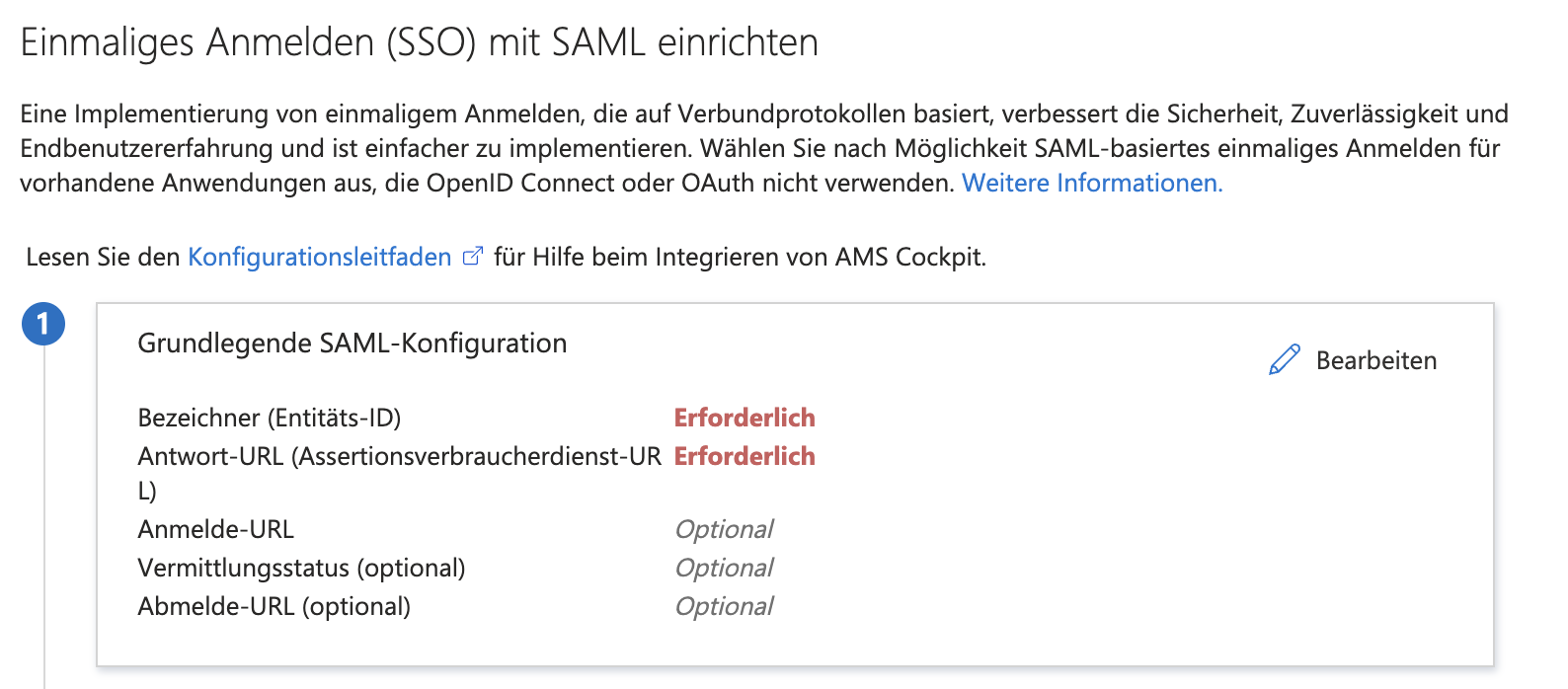 SAML Einstellungen Schritt 1
