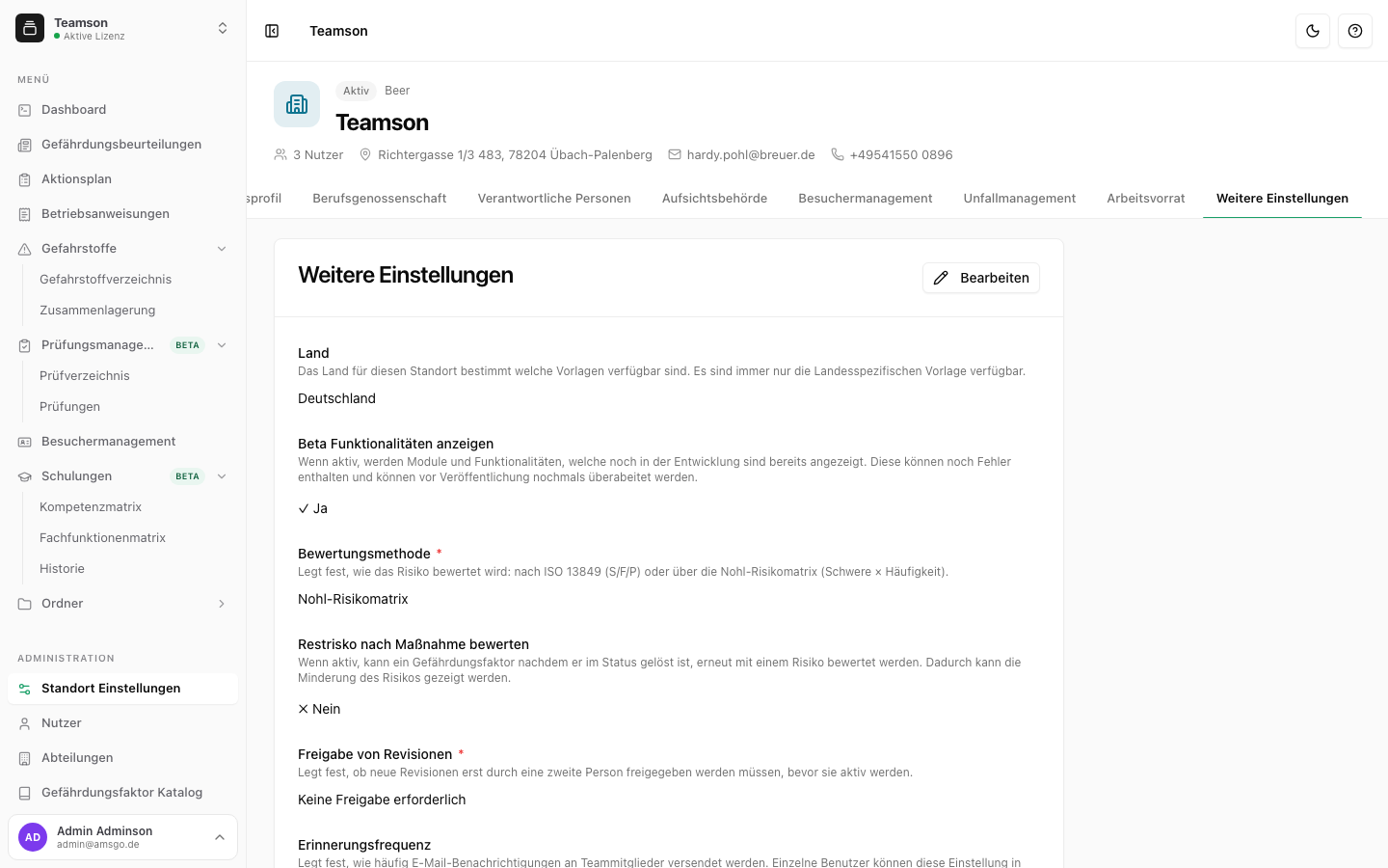 Standort Einstellungen