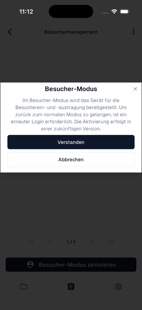 Besucher-Modus – Informationsdialog